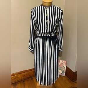 Vintage Talbots 100% Silk Dress Womens 8 Old Money Nautical Midi  Striped Dress